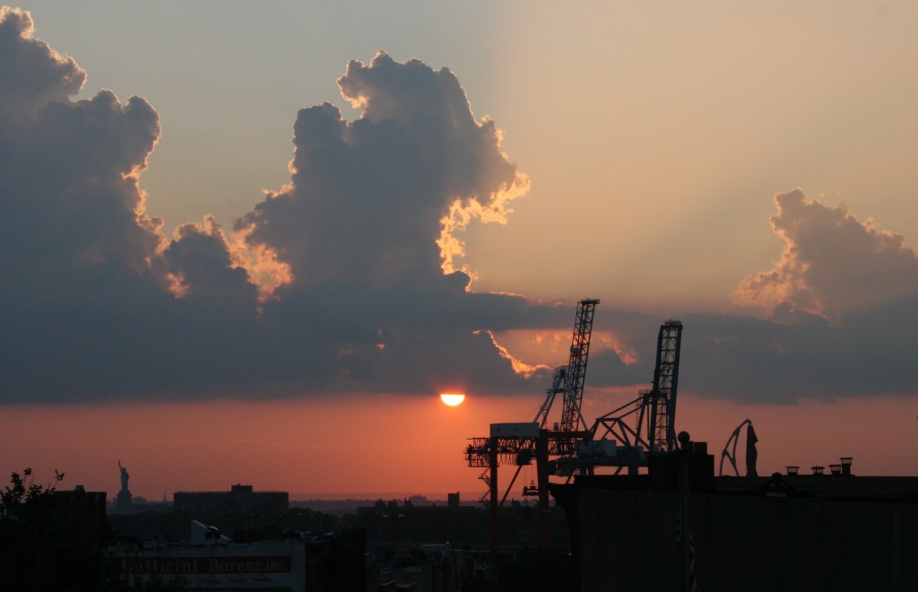 Sunset over the Brooklyn container port