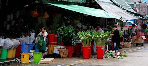 Vendors on flower market road
