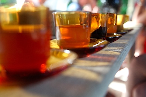 Different coffees and teas lined up