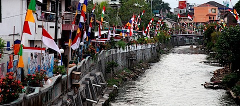 Flags and Flowerpots on River