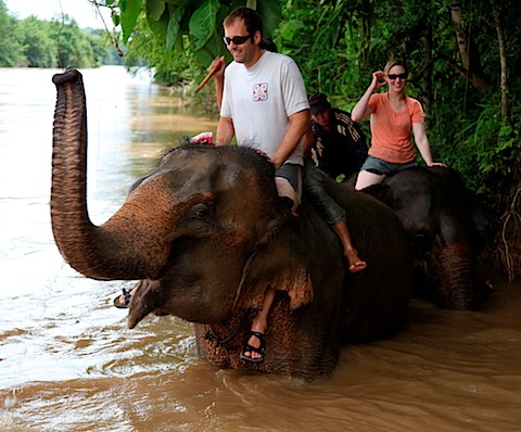 Wen and I bathing elephants