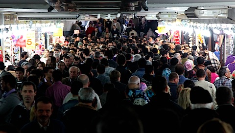 Crowds under Galata Bridge