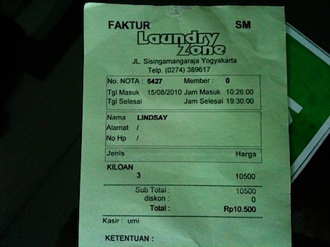 Laundry Receipt