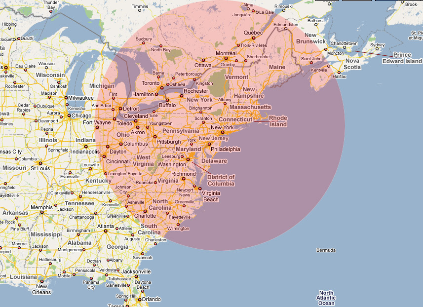 650 Mile Radius of NYC