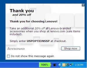 Lenovo Pop-up Ad