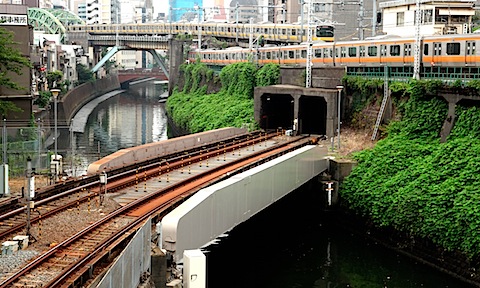 Trains on bridge near Ochanomizu Station