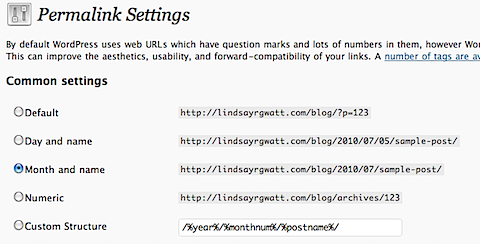 Setting Wordpress Permalink Settings