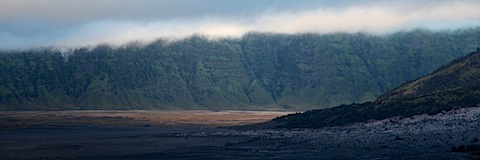 Bromo Valley Floor at Sunrise; Fog Coming In