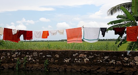 Laundry drying in Kerala Backwaters