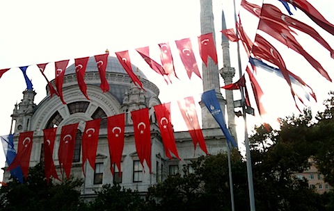 Flags and mosque