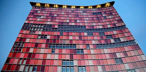 Colourful building at night