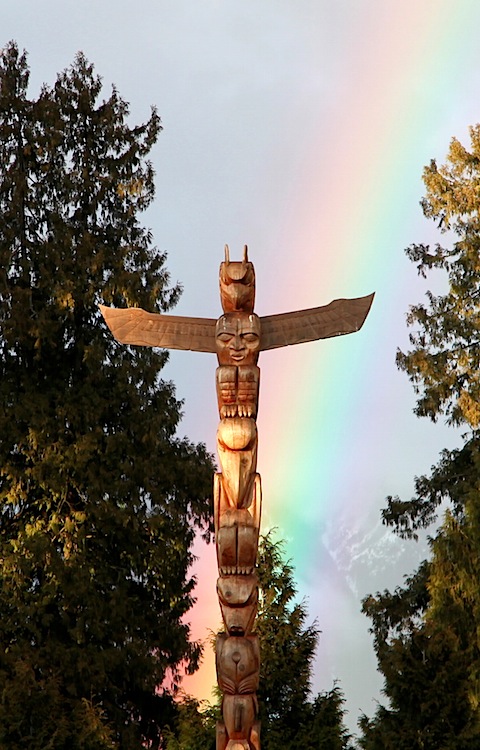 Rainbow and totem pole