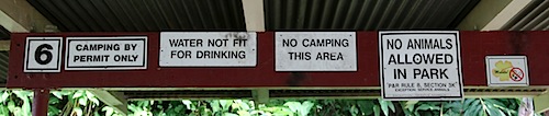 Ridiculous number of warning signs at Kolekole Beach Park