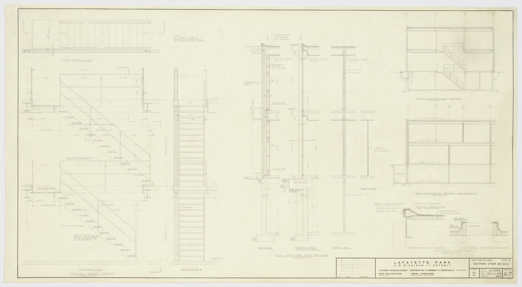 Pavilion Apartments and Town Houses, Lafayette Park, Detroit, MI, Sections. (Low-rise building. Type B. Town houses. Stair details.)