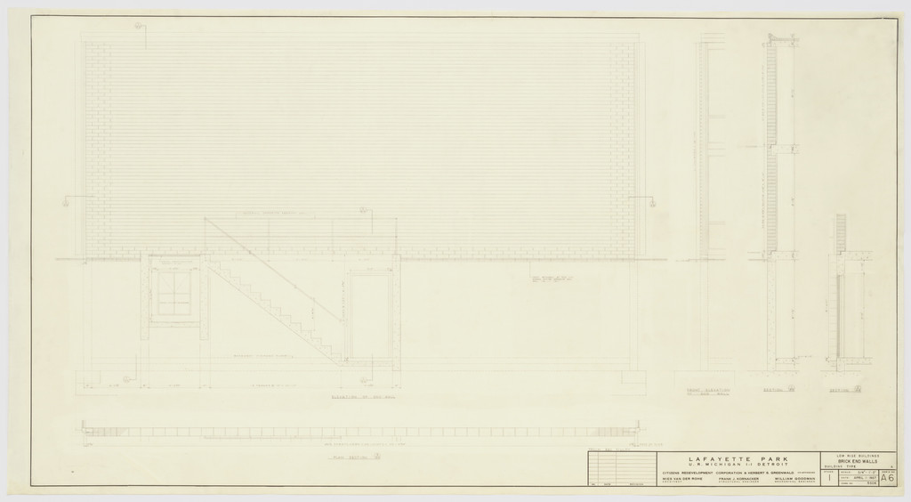 Pavilion Apartments and Town Houses, Lafayette Park, Detroit, MI, Plan, elevations, section