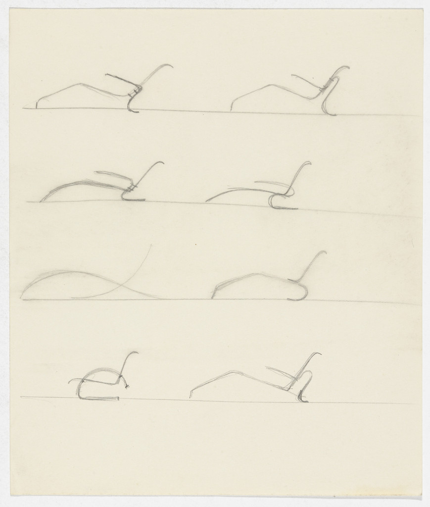 Lounge Chair with Arms. Reclining Chair with Arms. Reclining Chair without Arms. (Elevation sketches)