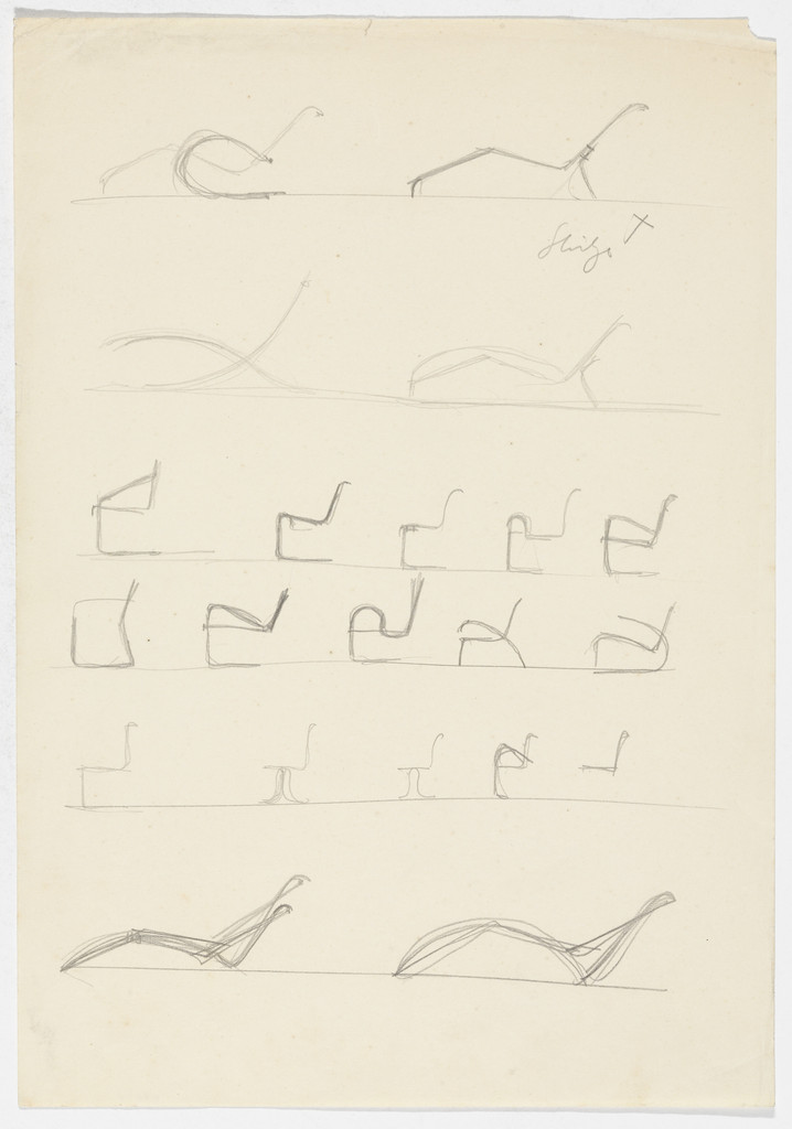 Reclining Chair without Arms. Reclining Chair with Arms. Chair with Arms. Chair without Arms. (Elevation sketches)