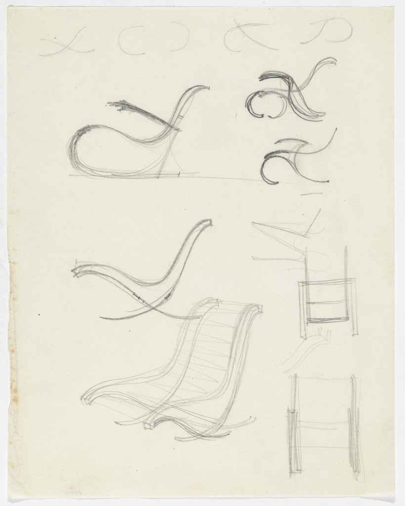 Lounge Chair with and without Arms (Elevation sketches; one perspective sketch)