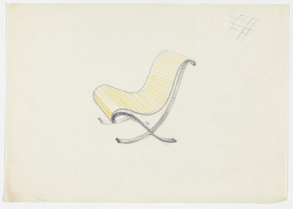 Lounge Chair without Arms (Perspective sketch; webbing detail sketch)