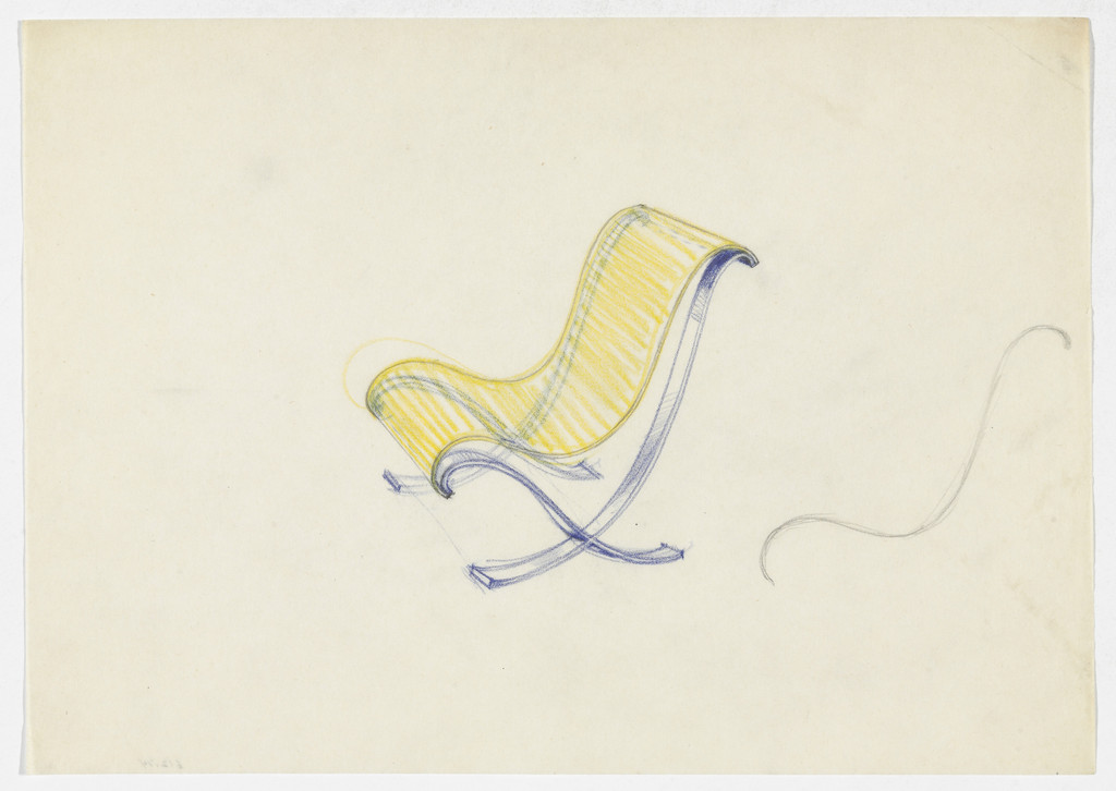 Lounge Chair without Arms. Frame. (Perspective sketch; elevation sketch)