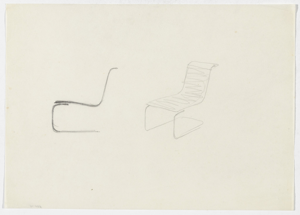 Lounge Chair without Arms (Elevation and perspective sketch [similar to MR 10])