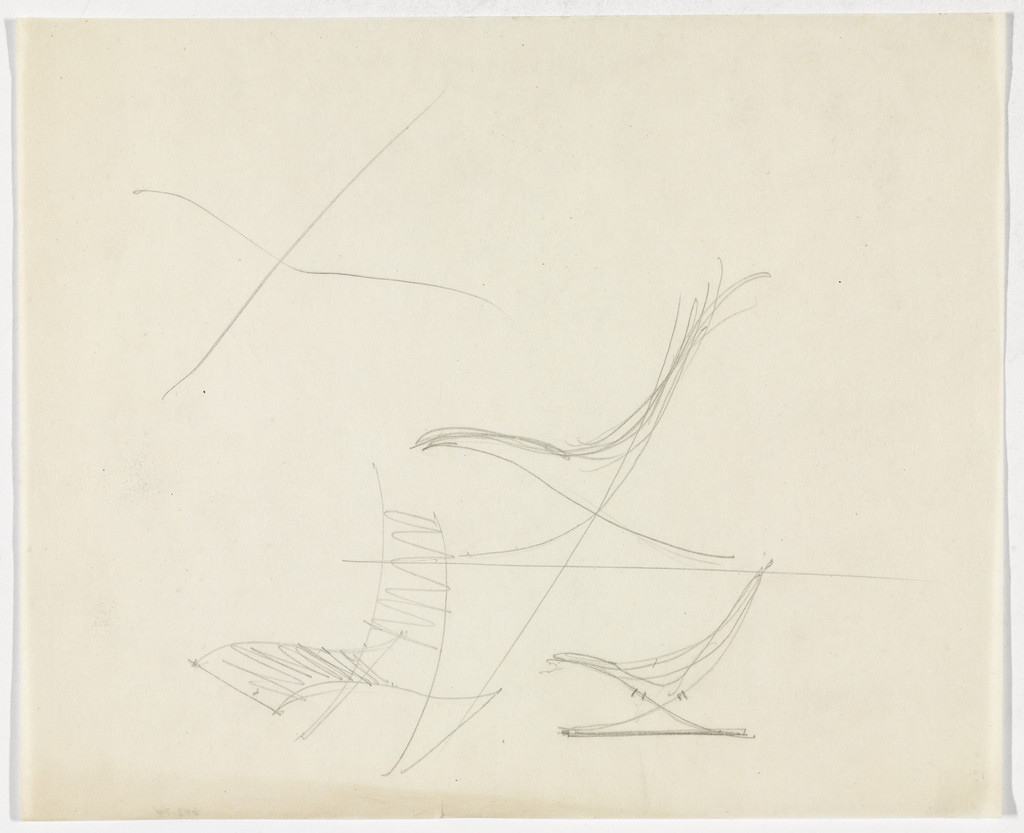 Lounge Chair with Arms (Perspective sketch and three elevation sketches)