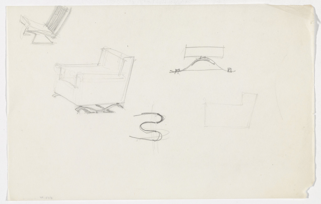 Lounge Chair with Arms. Lounge Chair without Arms. (Perspective and detail sketches)