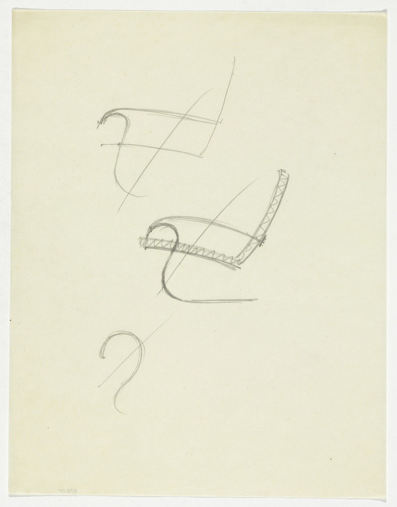 Lounge Chair with Arms (Two elevation sketches, one detail sketch)