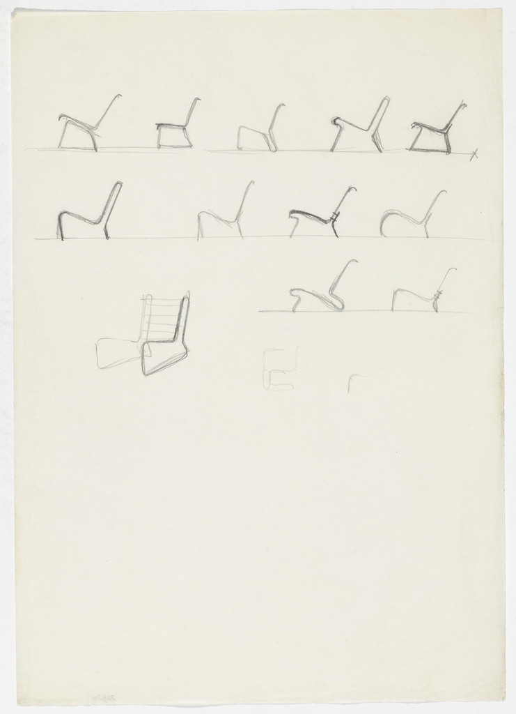 Lounge Chair (Perspective sketch, thirteen elevation sketches)