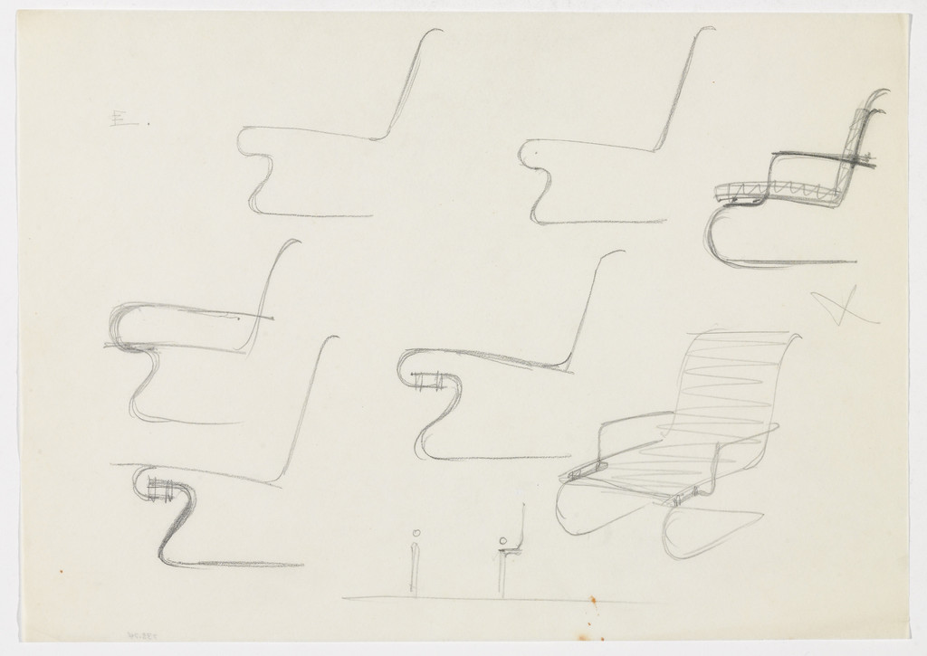 Chair with and without Arms (Elevation sketch, perspective sketch)