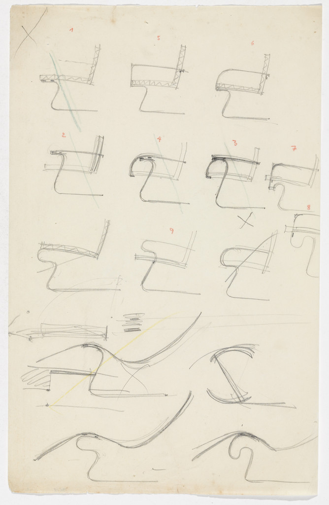 Chair with Arms. Chair without Arms. Lounge Chair without Arms. (Elevation sketches)