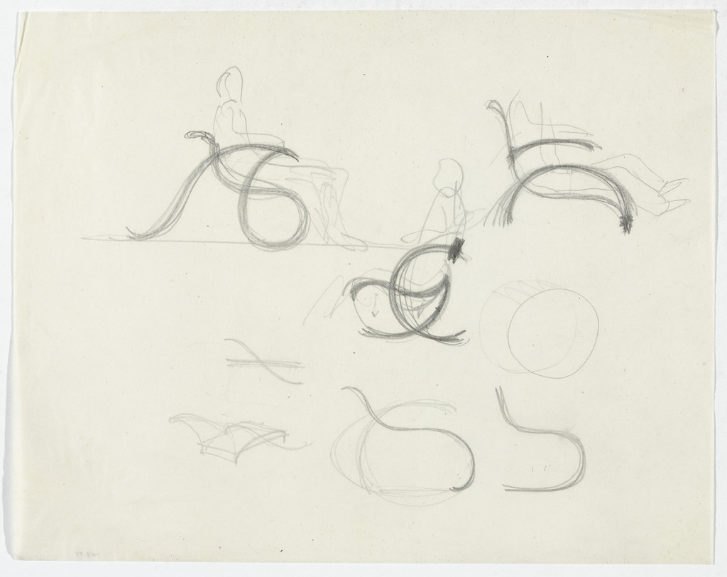Lounge Chair with Arms (Elevation sketch, perspective sketch)