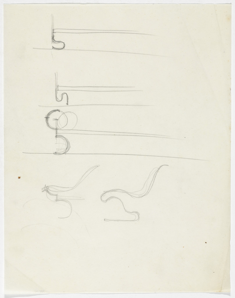 Bed Detail. Lounge Chair without Arms. (Three elevation sketches. Two elevation sketches.)