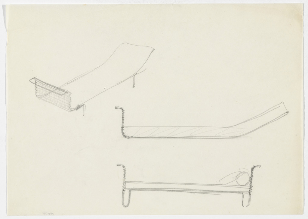 Bed (Perspective sketch, elevation sketches)