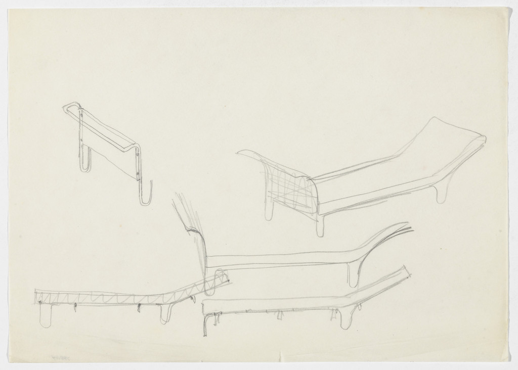 Daybed. Day Bed Frame Detail. (Perspective sketch, elevation sketches)