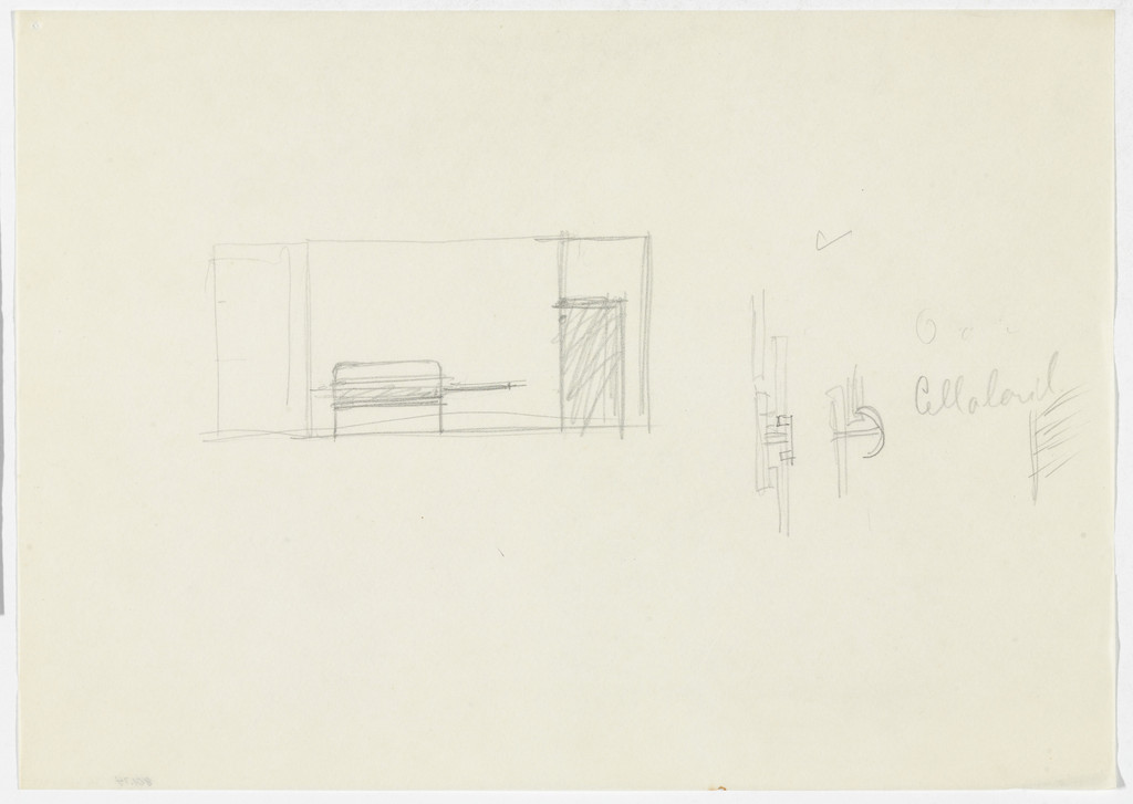 Interior with Bed (Elevation sketch and three detail sketches)