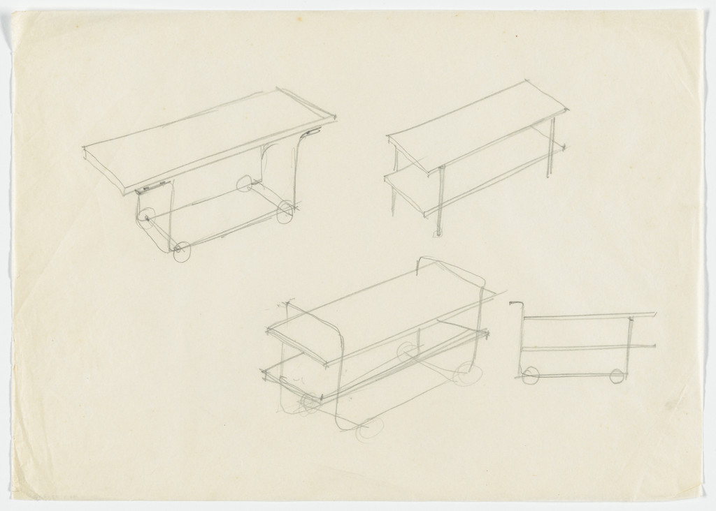 Serving Cart (Perspective sketches, elevation sketch)