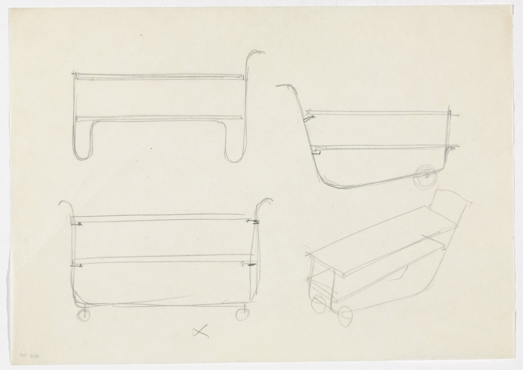 Serving Cart (Perspective sketch, elevation sketches)