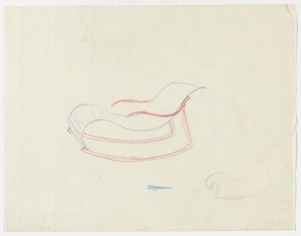 Reclining Chair with Arms and Rocker (Perspective and elevation sketch)