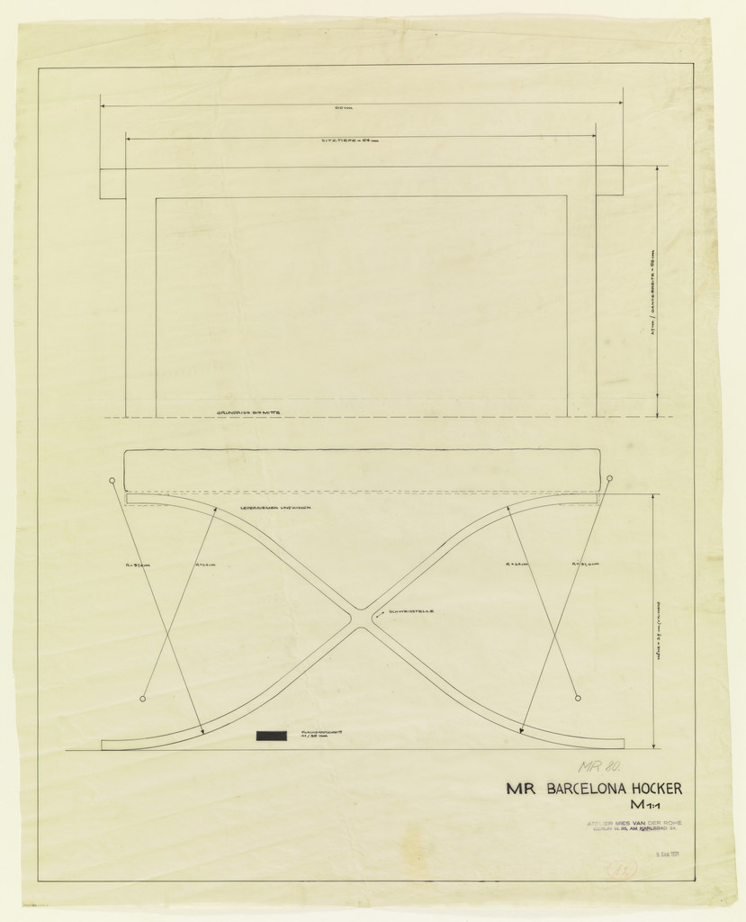 Barcelona Stool (Front and side elevations)