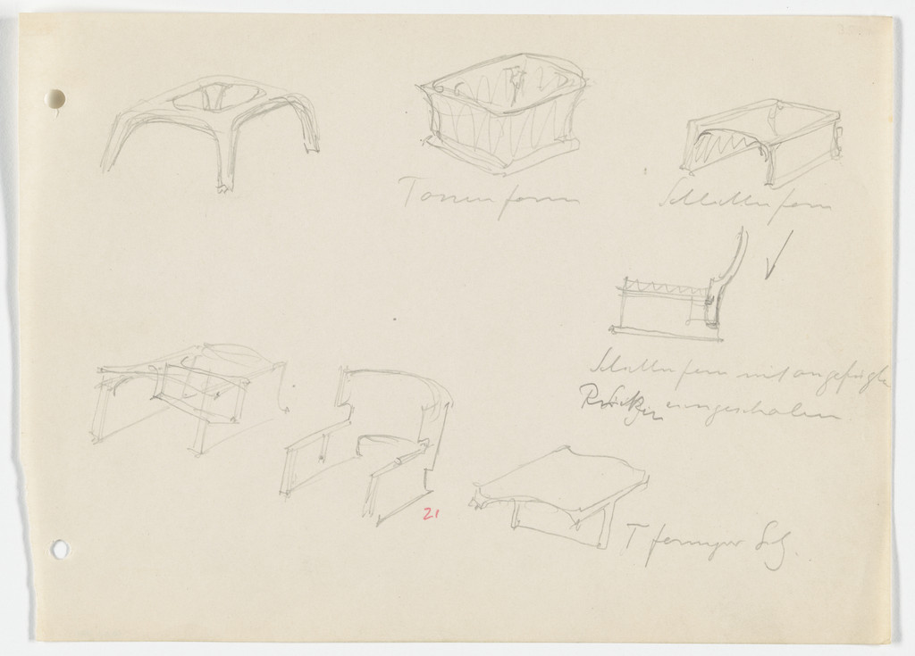 Conchoidal Chair (Elevation, perspective sketches)