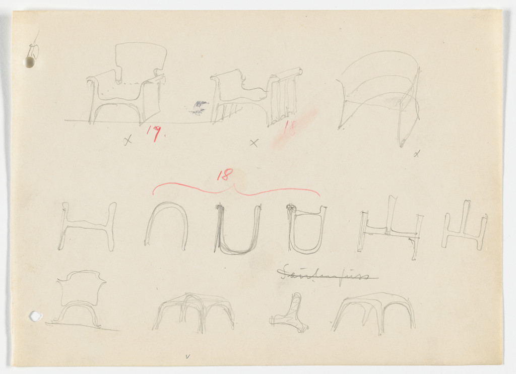 Conchoidal Chair with Arms. Base. (Elevations and perspectives)