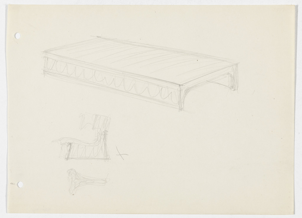 Table. Conchoidal Chair without Arms. (Perspective and elevation sketches)