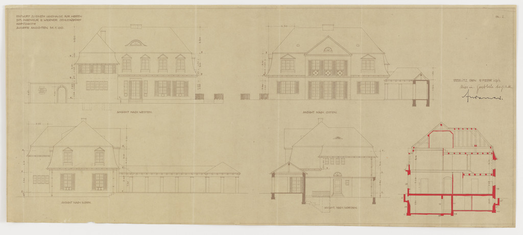 Werner House, Berlin-Zehlendorf,  Germany, Four elevations