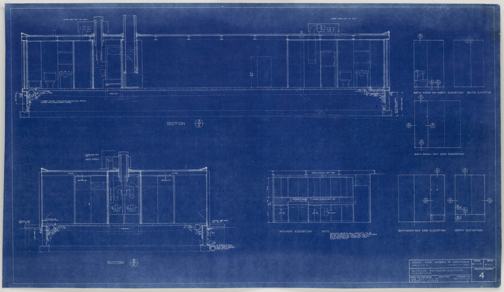 Morris Greenwald House, Weston, Connecticut, Elevations and sections
