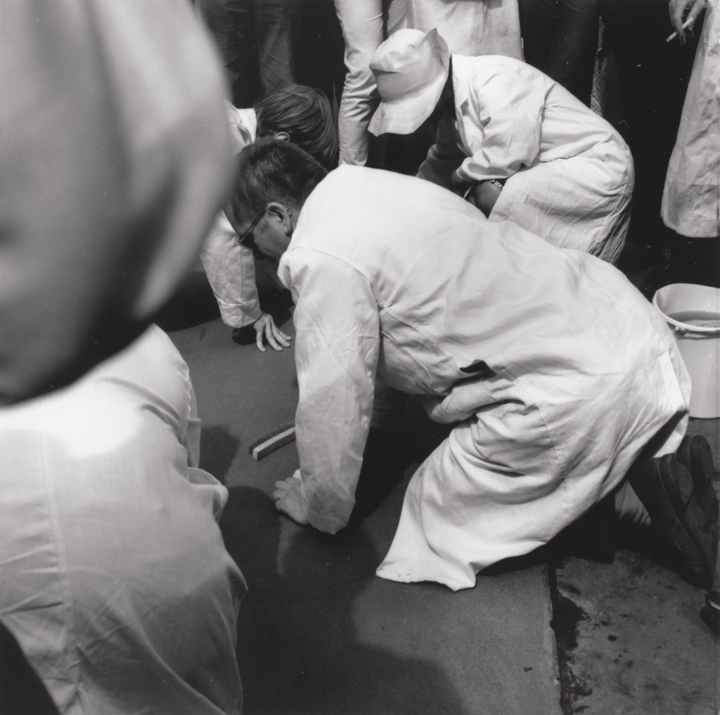 Street Cleaning Event (1964), performed during Fluxfest Presents Hi Red Center Street Cleaning Event, Grand Army Plaza, New York, June 11, 1966