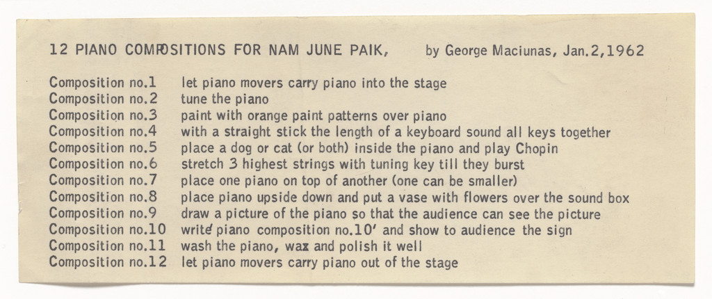 12 Piano Compositions for Nam June Paik