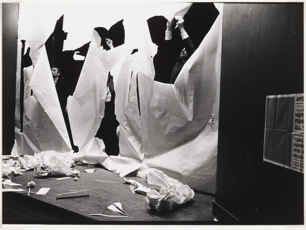 Benjamin Patterson's Paper Piece (1960), performed during Fluxus Festival/Theatre Compositions/Street Compositions/Exhibits/Electronic Music, Hypokriterion Theater, Amsterdam, June 23, 1963