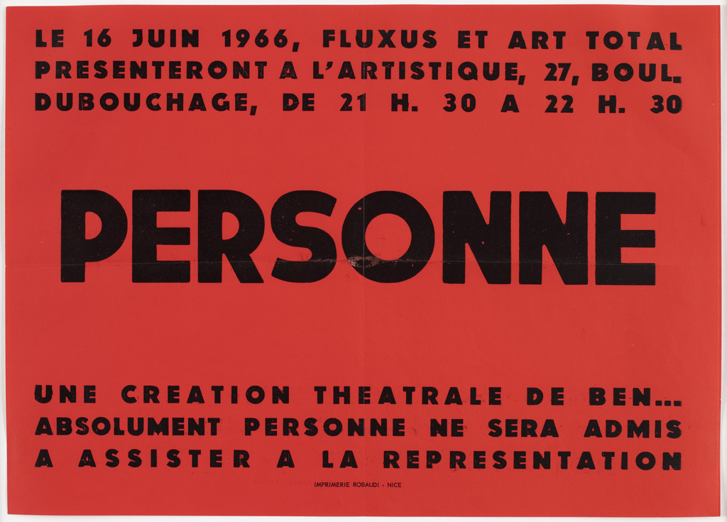 Poster for Personne, L'Artistique, Nice, June 16, 1966