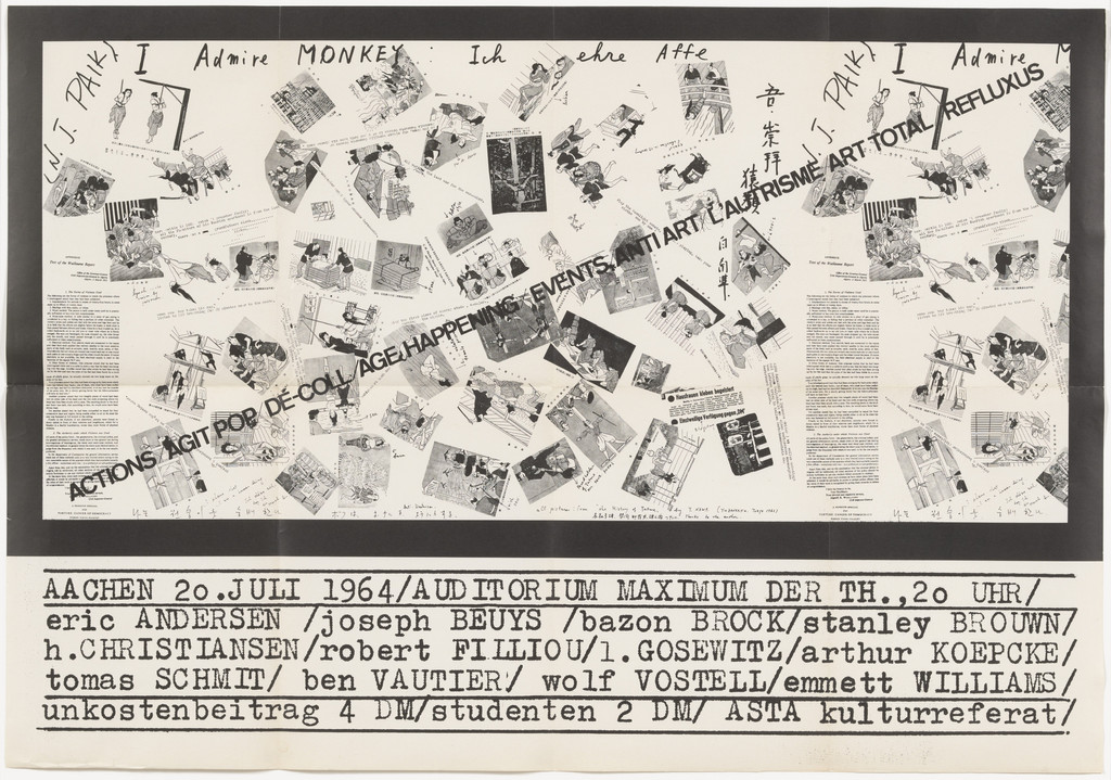 Poster for Actions/Agit Pop/Dé-Coll/Age Happening/Events/Anti Art/L'Autrisme/Art Total/Refluxus, Auditorium Maximum, Aachen, Germany, July 20, 1964
